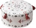 MOCOFO Unfilled Pouf Cover - Red & Gray Geometric Ottoman Footstool, Bohemian Floor Cushion Case with Tassels