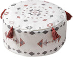 MOCOFO Unfilled Pouf Cover - Red & Gray Geometric Ottoman Footstool, Bohemian Floor Cushion Case with Tassels