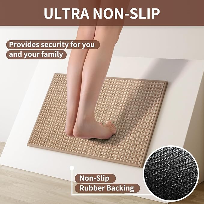 Long Kitchen Runner Rugs Kitchen Mat Non Slip Washable, Super Absorbent Soft Chenille Braided Kitchen Mats for Floor, Rubber Backing Kitchen Floor Sink Standing Mat, Easy Clean, Brown 24"x71"