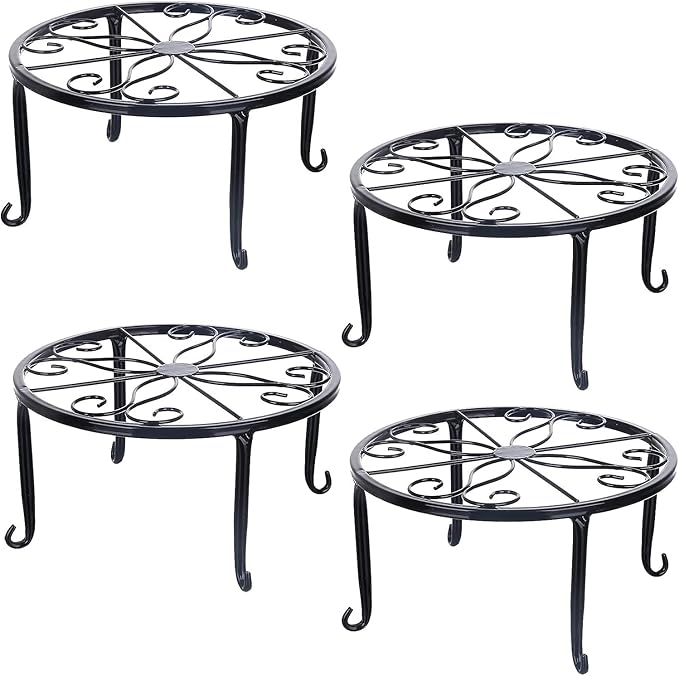 Tosnail 4 Pack Metal Plant Stand, Planter Support Rack, Plant Pot Stands, Planter Holder Heavy Duty, Rust Proof Iron Potted Plant Flower Pot Stand for Indoor Outdoor Garden Patio, Black, 9 Inch