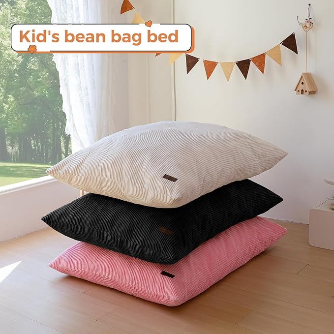 MAXYOYO 3 in 1 Kids Bean Bag Chair Bed, Convertible Chair Folds from Bean Bag to Lounger, Child Floor Sofa for Gaming, Reading, Floor Mattress with High-Density Foam Filling
