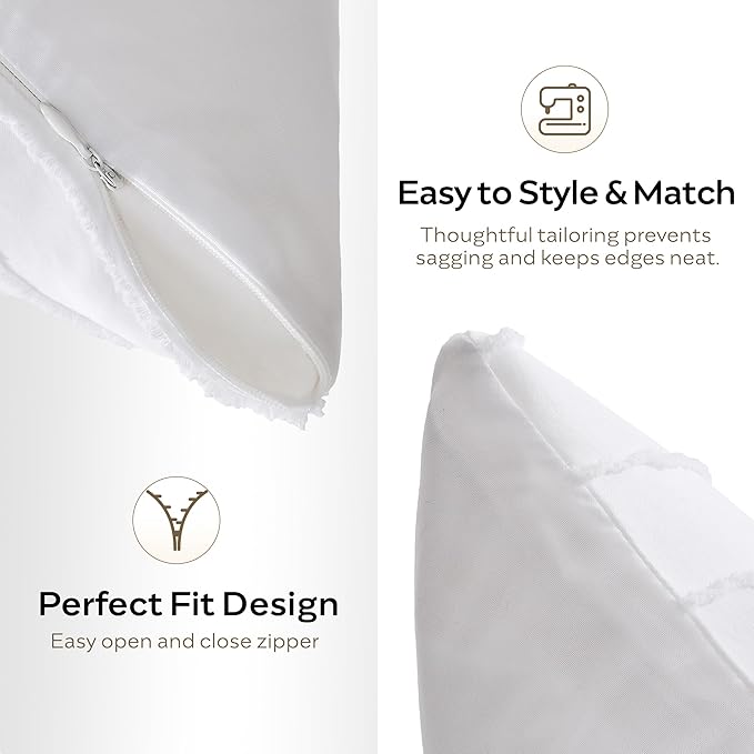 JELLYMONI 2 Pack White Pillowcases 12" x20", Soft Microfiber Striped Tufted Pillow Covers(Pillows are not Included)