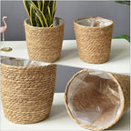 Vintage Decor Seagrass Planter Hand Woven Straw Flower Pot Farmhouse Plant Basket with Plastic Liners Rustic Plant Containers Succulent Pot for Indoor Outdoor Room Decor Home Decor