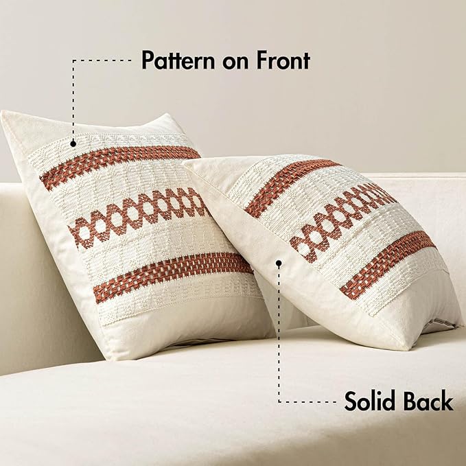 MIULEE Set of 2 Rust Decorative Pillow Covers 18x18 Inch Farmhouse Rustic Boho Couch Throw Pillows Modern Cotton Cushion Covers Retro Cute Macrame Woven Home Decor for Bed Sofa Chair