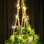 2 Pack Macrame Plant Hanger with Lights Indoor Hanging Planter Basket with Wood Beads Flower Pot Holder Handwoven Cotton Rope Tassels for Boho Home Window Decor 43.5 Inch, Ivory (POTS NOT Included)