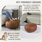 Louis Donné Unstuffed Moroccan Ottoman Pouf Cover, Waterproof Handmade Faux Decor Storage Solution, Footstool Pouffe Cover Replacement Balcony Indoor 21dia Chestnut Brown, ONLY Cover