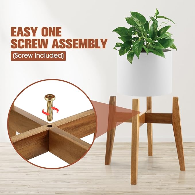 Indoor Plant Stand, Mid Century Modern Plant Holder, Pot Stand for Large Plants, Stable Wood Planter Stand for Indoor Outdoor, Fit 11 Inch Pots