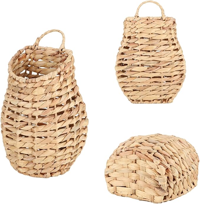 YRMT Water Hyacinth Woven Hanging Basket Wall Hanging Basket Decorative Front Door Basket Decor for Flower Plants Boho 15" x 10"