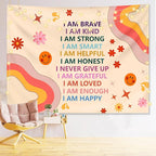 KJHL Rainbow Motivational Tapestry Wall Hanging Quote Positive Affirmations Saying Inspirational Classroom Tapestries Aesthetic Boho Kids Room Decor for Bedroom Living Room Dorm (44" x 60")