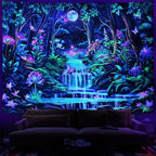 Leofanger Blacklight Fantasy Forest Tapestry Aesthetic Moon Tapestry UV Reactive Neon Galaxy Space Wall Tapestries Trippy Plant Floral Tapestries Wall Hanging for Home Decor(51.2"x59.1")
