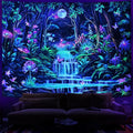 Leofanger Blacklight Fantasy Forest Tapestry Aesthetic Moon Tapestry UV Reactive Neon Galaxy Space Wall Tapestries Trippy Plant Floral Tapestries Wall Hanging for Home Decor(70.8"x92.5")
