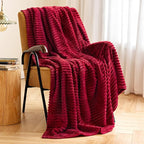 MIULEE Fleece Throw Blanket for Couch 300GSM Super Soft Lightweight Plush Striped, Burgundy Red Warm Cozy Breathable Ribbed Blanket for Bed/Sofa, Throw Size 50"x60"