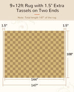 BESTSWEETIE 9'x12' Washable Rug Hand-Woven Low Pile Soft Checkerboard Pattern Reversible Checkered Braided Rugs with Short Fringe Carpet for Living Room Bedroom Dining Room Home Decor - Naturejute