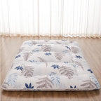 Japanese Floor Mattress, Futon Mattress with Portable Storage Bag and Washable Cover, Roll Up Thick Tatami Mat Suitable for Camping, Guest Room, White Leaf, Twin