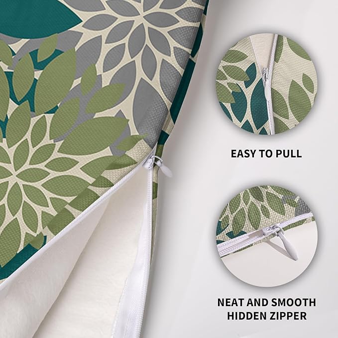 Teal Green Grey Gray Pillow Covers 22X22 Inch Set of 2, Modern Dahlia Floral Print Decorative Throw Pillow Covers Outdoor Farmhouse Cushion Case for Home Couch Sofa Bed Decoration