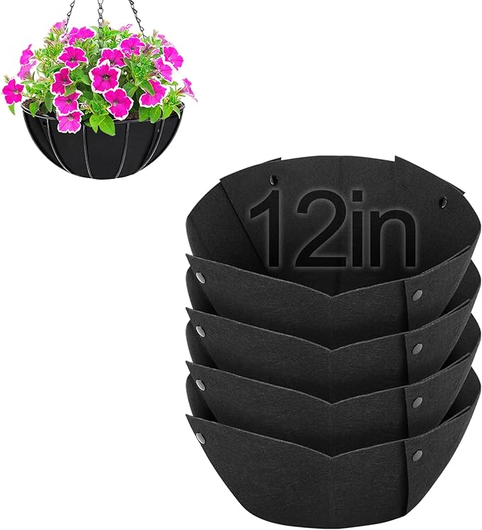 4pcs 12in Thick Felt Hanging Basket Liners - Heavy-Duty 400GSM Non-Woven Fabric Round Planter Liner for Garden Wall Flower Hanging Baskets, Replacement for Coco Fiber Liner
