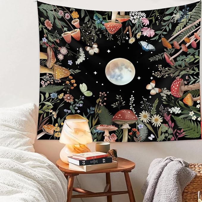 Jhdstore Moon Tapestry for Bedroom Boho Tapetry Wall Hanging Botanical Plant Wall Tapestries Small 36x48 Inch