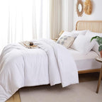 ROSGONIA California King Comforter Set White, 3pcs (1 Boho Cal King Comforter & 2 Pillowcases), All Season Hotel Bedding Bedspread Blanket Quilt