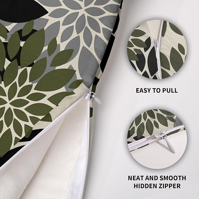 Black Olive Green Pillow Covers 20X20 Inch Set of 2, Spring Summer Floral Dahlia Flower Cream Decorative Throw Pillow Covers Outdoor Modern Farmhouse Cushion Case for Home Couch Sofa Bed Decor