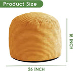 HIGOGOGO Round Stuffed Pouf Ottoman, Corduroy Poufs with Foam Chunk Filling, Furry and Fluffy Pouf Foot Stool Storage Ottoman, 26 X 18 Floor Poufs Foot Rest for Living Room, Orange