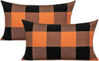 VAKADO 12x20 Inch Set of 2 Buffalo Plaids Decorative Throw Pillow Cases Farmhouse Fall Retro Checkers Lumbar Rectangle Cushion Covers Home Decor for Sofa Couch, Orange and Black