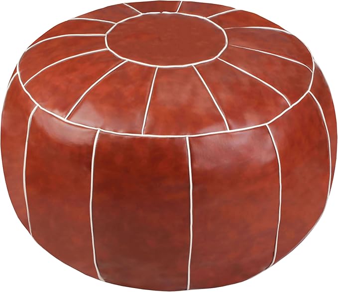 Decorative Pouf Foot Stool Round Unstuffed Leather Ottoman Cushion Storage seat or for Resting Your Feet on, Floor Chair Foot Living Room Bedroom Kids Room and Wedding (Rust)