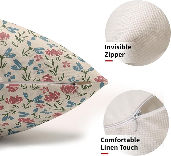 Green Pink Blue Floral Pillow Covers 12x20 Set of 2 Vintage Rustic Old Style Cute Small Flower Print Rectangle Decorative Outdoor Pillowcases Farmhouse Throw Cushion Case Decor for Couch Sofa Bed