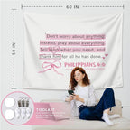LIANGW Cute Pink Christian Tapestry Aesthetic for Bedroom, Dorm Decor for College Girls,Coquette Preppy Room Decor for Teen Girls & Women, Bible Verses Tapestries Wall Hanging 50x60 inche