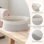 Woven Basket,Small Rope Storage Bin with Handles & Ribbon Bag, Organizer for Shelves Closets,Gift Basket Empty for Birthday,Books,Dog Toys, White&Grey