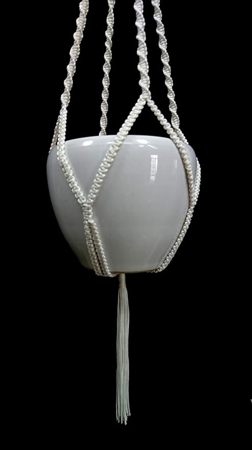 4 Legs Polypropylene Fiber Rope Macrame Plant Hanger Hanging Planter Holders Black& White Color, 48-inches for 10-12" Pot (White)