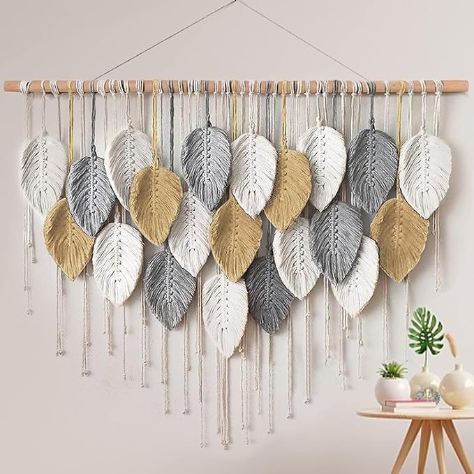 LOMOHOO Large Macrame Wall Hanging, Boho Home Decor, Bohemian Woven Tapestry Leaf Feather Wall Art Decoration for Living Room Bedroom Apartment Gallery Dorm Perfect Handmade Gift Ideas 39" W x 30.7" L