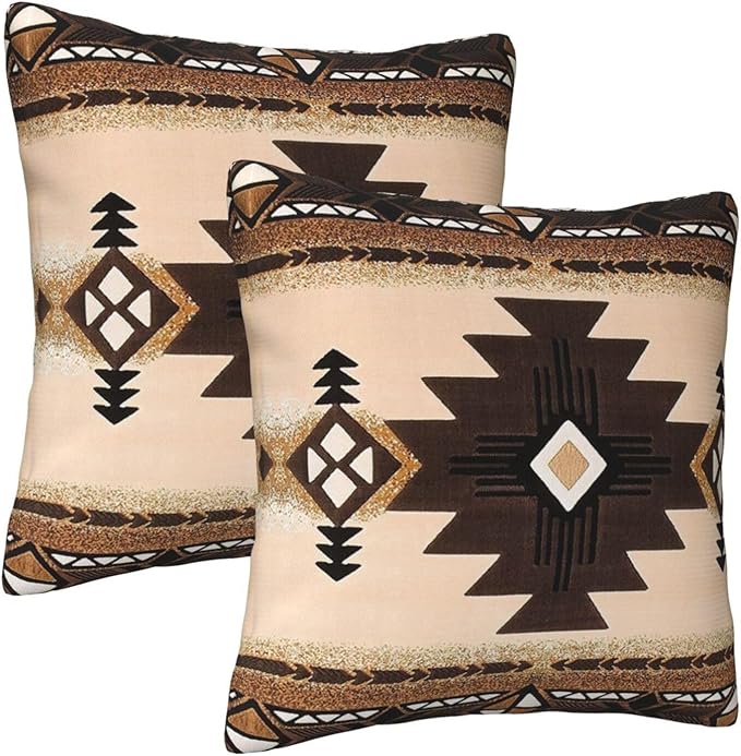 Western Aztec Pillow Covers 20x20 Set of 2, Southwest Native American Brown Throw Pillow Covers Outdoor Decorative Pillow Case for Couch Bed Sofa Cushion Home Decor