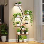 C3 Plant Stand Indoor with Grow Lights, 8 Tiered 62.2" Tall Plant Stand, Corner Large Metal & Wood Plant Shelf, S-Shaped Plant Display Shelves for Living Room, Patio, Outdoor