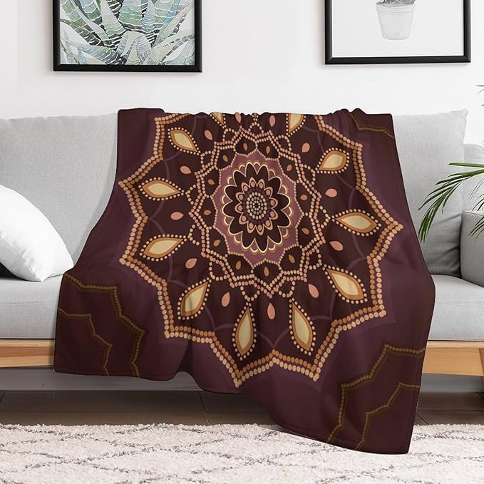 Mandala Throw Blanket Indian Hippie Bohemian Art Floral Texture Ornamental Pattern Blanket for Sofa Bed Couch Chair Or Dorm 70"x80"