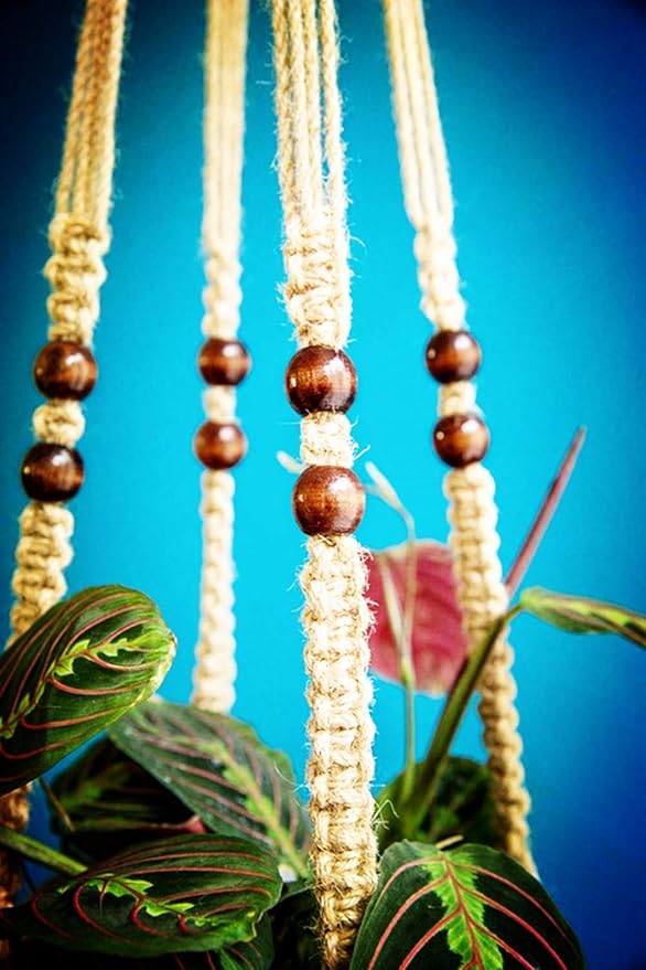 Macrame Plant Hangers Indoor 36'' Hanging Planter Basket Flower Pot Holder with Beads No Tassels.Brown 2 Packs 4 Pcs Hooks