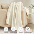 PHF 100% Cotton Muslin Throw Blanket 50" x 60", 4-Layer Lightweight Gauze Throw, Breathable Cloud-Soft Minimalist Blanket for Bed, Couch, Camping & Baby, Birch, Ideal Gift