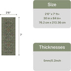 GENIMO Floral Washable Runner Rug 2’6”x7’, Non-Slip Long Hallway Carpet for Entryway, Kitchen, Indoor Floor Use, Vintage Boho Soft Thin Rug Décor, Emerald Green