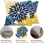 DFXSZ Blue Yellow Flower Pillow Covers 18x18 Inch Set of 2 Outdoor Throw Pillows Outdoor Waterproof Decor for Living Room Sofa Patio Funiture Garden Floral Polyester Pillow Covers 012D18