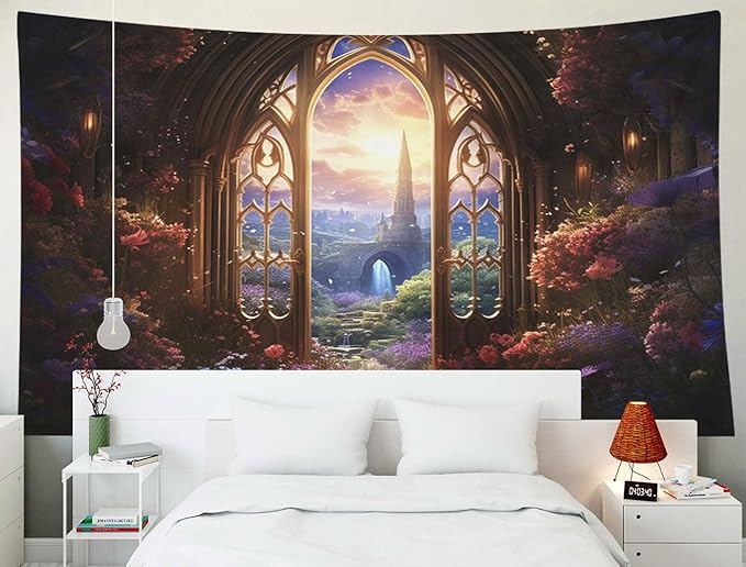 EMMTEEY Fantasy Room Tapestry 60X40 Inch - Fairytale World Living Room Wall Decor Witchy Forest Backdrop for Dorm Classroom