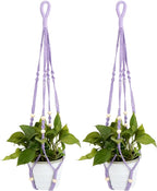 2 Pack Purple Macrame Plant Hangers, 35-Inch Cotton Rope Hanging Planters with Wooden Beads, Handmade Woven Plant Holders for Boho Modern Home Decor, Indoor & Outdoor Use