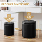 Round Ottoman with Storage Set of 2, 12.6" W x 14.17" H & 14.76" W x 17.32" H Faux Footstool Storage Ottomans for Bedroom, Living Room Padded Coffee Table Ottomen, Black