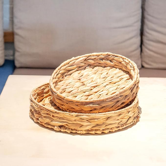 KINGWILLOW, Handmade Round Fruit Bowl Woven with Gourd Grass for Home Decor and Fruit Serving (Large)