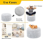 Asuprui Pouf Ottoman Unstuffed Floor Poof Seat Pouf Ottoman Foot Rest Soft Foot Stool 20x20x12 Inches Fuzzy Chair Floor Chair Foot Rest with Storage for Living Room Bedroom Snow Gray