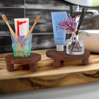 Sintuff 4 Pack Mini Wooden Plant Stool Display Wood Cake Stand 12/10/8/6 Inch Round Plant Risers Holder for Flower Pot Wooden Stool Indoor Outdoor Wood Stand(Dark Brown)