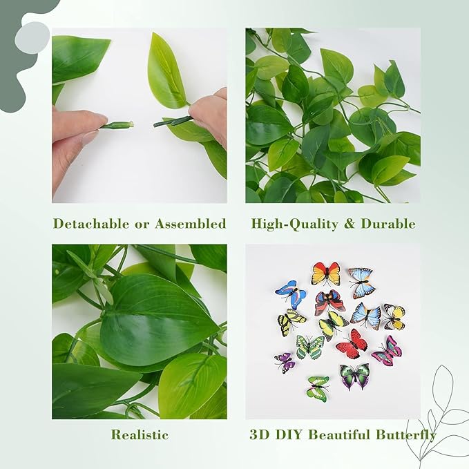 BLEUM CADE Fake Hanging Plants, 8pcs Artificial Pothos Vines Greenery for Wall Home Living Room Office Indoor Outdoor Decor (No Baskets)