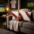 2 Pcs Baseball Velvet Pillow Covers 12 x 20 Inch 3D Tufted Embroidery Sports Theme White and Red Baseball Decorative Throw Cushion Case for Bedroom Sofa Living Room Couch Chair Home Decor