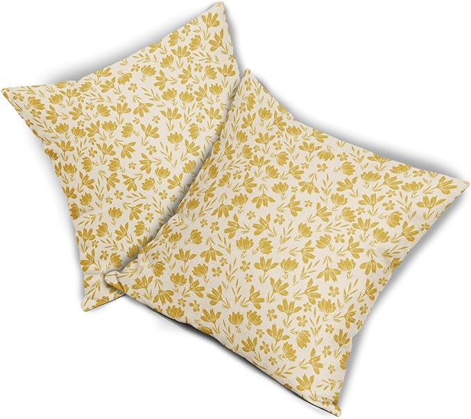 Yellow Floral Pillow Covers 24x24 Set of 2 Vintage Rustic Old Style Cute Small Flower Cream Print Decorative Outdoor Pillowcases Farmhouse Throw Cushion Case Decor for Couch Sofa Bed