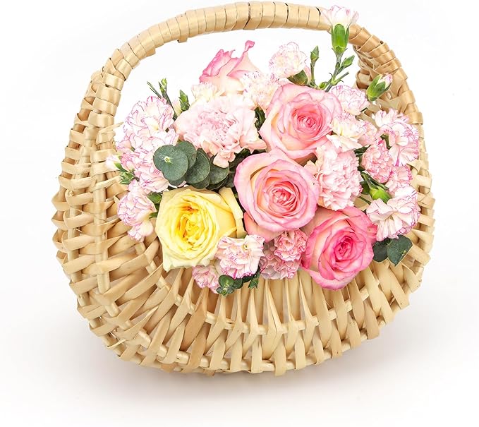 Rattan Half Moon Wicker Basket, Small Wicker Woven Basket with Handle, Woven Wedding Flower Girl Baskets, Picnic Basket, for Home Wedding Decor, Photo Props, Camping（7 in）
