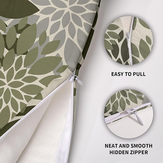 Olive Green Grey Gray Pillow Covers 24X24 Inch Set of 2, Dahlia Flower Spring Summer Floral Cream Decorative Throw Pillow Covers Outdoor Modern Farmhouse Cushion Case for Home Couch Sofa Bed Decor
