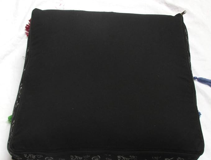 Large Hippie Mandala Round Floor Pillow Cover Ottoman Pouf Cover Daybed Cotton Cushion Cover with Heavy Duty Zipper Seating Ottoman Poufs Dog-Pets Bed (black silver flower, 18" Square)